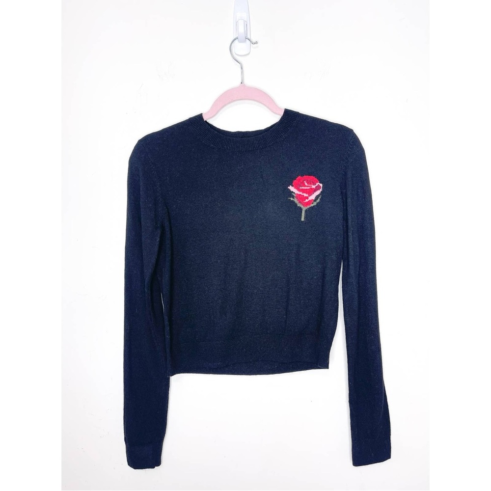 Sunday Best X Aritzia Black Fitted Rose Wool Blend Sweater Size Small